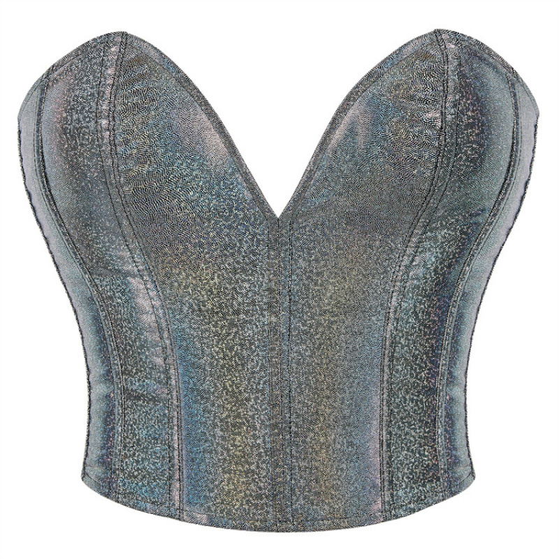 亮光银色上身抹胸托胸聚拢宫廷塑身衣corset短上衣腰封绑带塑形衣