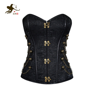 蒸汽朋克风复古哥特式 英式 corset宫廷塑身衣锁链钢骨束身衣外穿