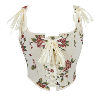 新款骨衣油画风水墨花朵织提花后绑带收腹鱼骨束腰束身衣CORSET