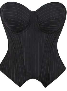 新款黑色拉链条纹带钢圈罩杯女士托胸美体宫廷塑身上衣corset