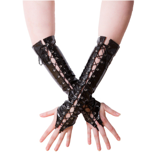 专用 夜店舞台ds演出装 PVC亮皮绑绳露指挂指袖 套长筒朋克舞蹈手套