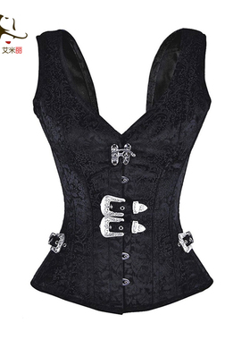 蒸汽朋克风宫廷衣黑色背带钢骨霸气紧身胸衣corset收腹小腰塑身衣
