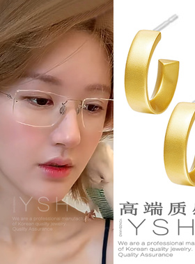 赵露思同款耳环 哑光圆圈耳钉素圈新国风中式耳饰女士气质小众