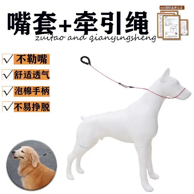 嘴套狗狗牵引绳防乱吃乱叫遛狗绳