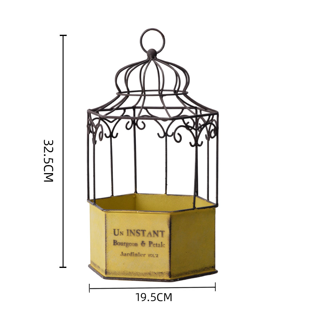 铁艺鸟笼花盆花园装饰挂件摆件复古做旧日系草花角堇套盆球根组合