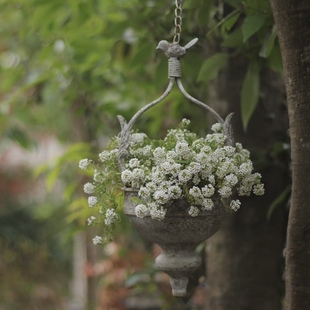日系铁艺复古小鸟挂盆花园装饰杂货草花垂钓植物 ins 同款
