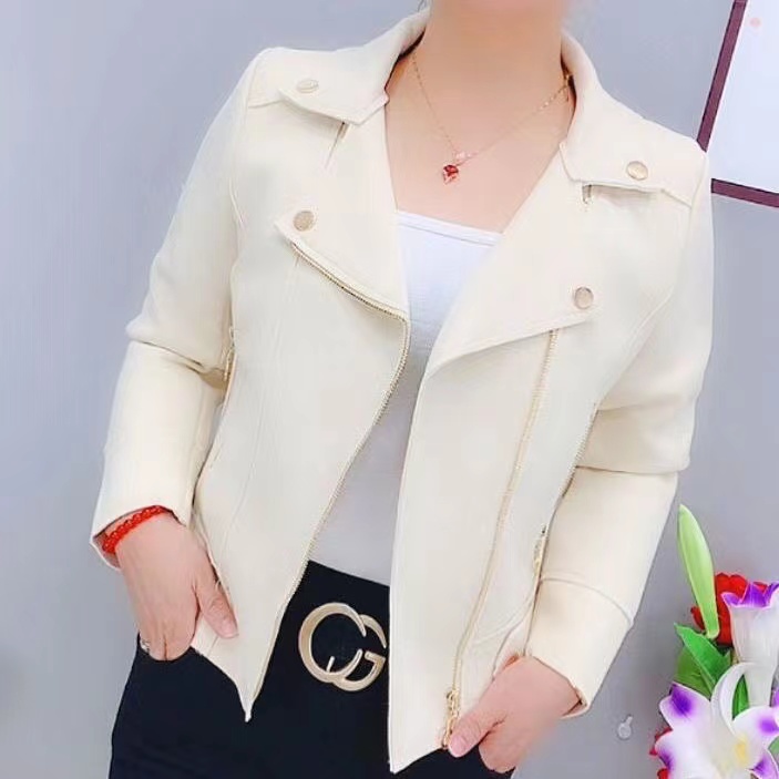 外套洋气小个子高档春秋季女装收腰修身个性拉链口袋仿鹿皮短外套