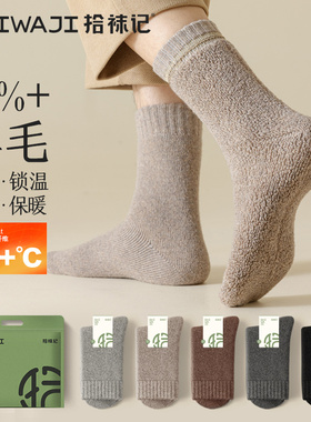 羊毛袜子男冬季中筒袜加绒加厚自发热保暖羊绒毛巾袜长筒毛圈袜