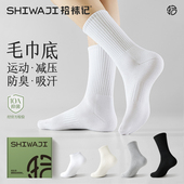 拾袜记基础运动袜子男款 毛巾底袜白色防臭长袜 中筒袜秋季