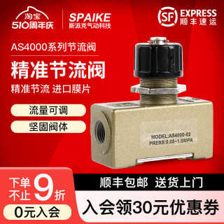 气动单向节流阀AS4000-02/03/04气路流量阀门调速开关调节阀SMC型