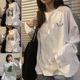 秋装 T恤女潮 ins原宿风复古百搭白色打底上衣宽松长袖 2025新款 韩版