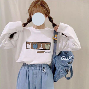 白色短款 港味宽松长袖 春秋季 外穿早秋衣2021年新款 上衣潮 t恤女装