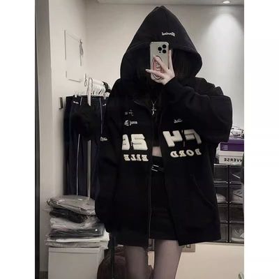 美式慵懒风连帽开衫纯棉卫衣女秋