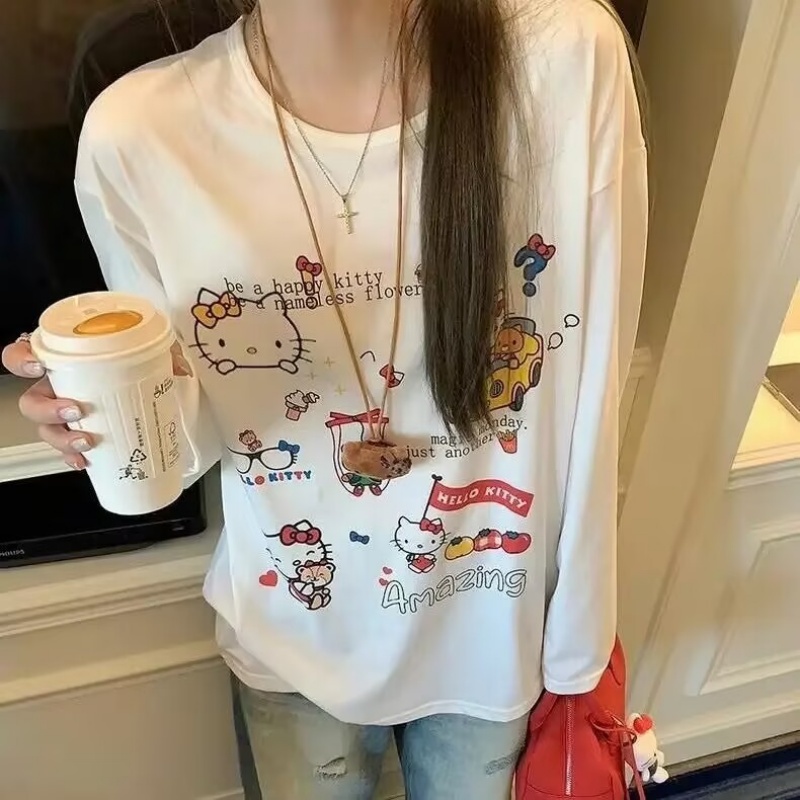 甜美HelloKitty猫长袖t恤女2025