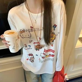 甜美HelloKitty猫长袖 t恤女2025新款 秋季 上衣减龄百搭宽松打底衫