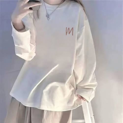 重磅纯棉长袖t恤女韩版宽松大码
