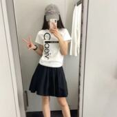 紧身收腰短款 美式 辣妹修身 t恤女夏季 圆领上衣 国潮牌字母正肩短袖