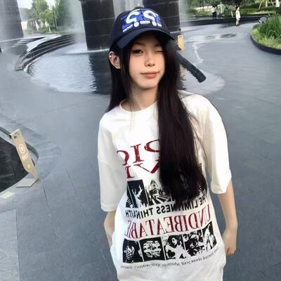 美式街头字母印复古高街短袖T恤