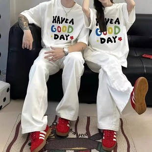 100%纯棉美式 街风复古风显瘦上衣服 痞帅潮牌印花短袖 T恤男女夏季