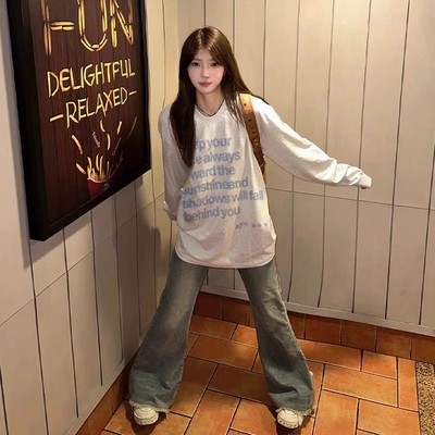 100%纯棉港风chic卫衣长袖t恤男