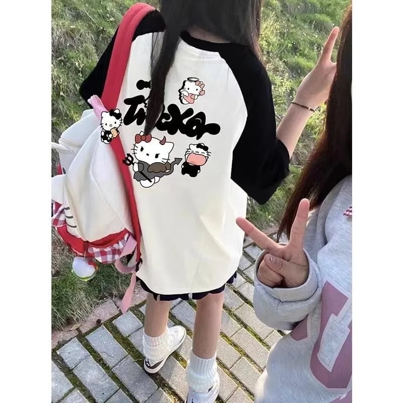 美式ins潮复古纯棉插肩短袖t恤女