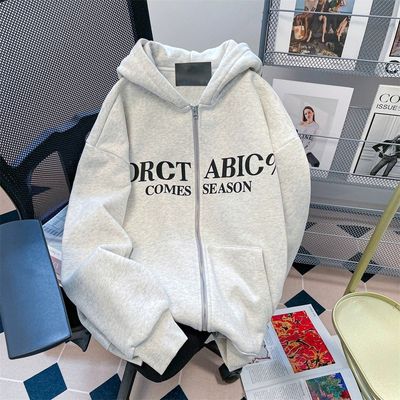 100%纯棉美式潮牌开衫连帽卫衣女
