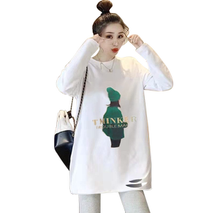 中长款长袖t恤女秋冬加绒半高领双面德绒卫衣白色打底衫内搭上衣