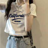 T恤女夏2026新款 打底衫 欧货修身 上衣小衫 ins 短款 白色字母正肩短袖