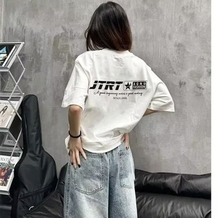 100%纯棉美式 宽松慵懒风上衣ins潮 高街潮牌字母印花短袖 T恤女夏季