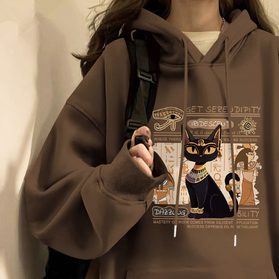 100%纯棉美式复古连帽卫衣女春秋