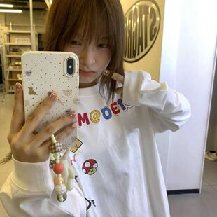 国潮牌宽松打底衫 T恤女春秋冬新款 束口卫衣上衣 卡通涂鸦长袖 美式