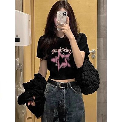 100%纯棉美式高街正肩短袖t恤女
