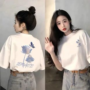 宽松纯棉短袖 高级感别致小众卡通百搭上衣ins潮 t恤女2025夏季 新款