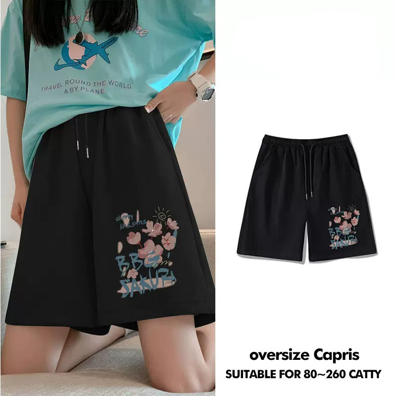 高腰a字短裤女夏季薄款运动大码200斤宽松阔腿潮ins原宿风五分裤