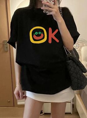 夏季短袖t恤女2025新款爆款正肩设计感美式半袖宽松显瘦黑色上衣