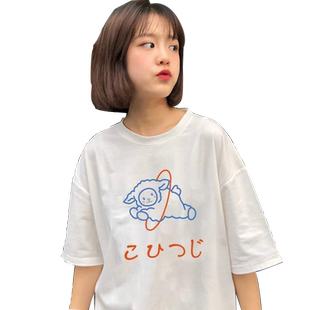 日系短袖t恤女韩版宽松夏装设计感小众上衣ins潮复古百搭学生半袖