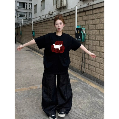 美式潮牌正肩短袖t恤男女夏季ins