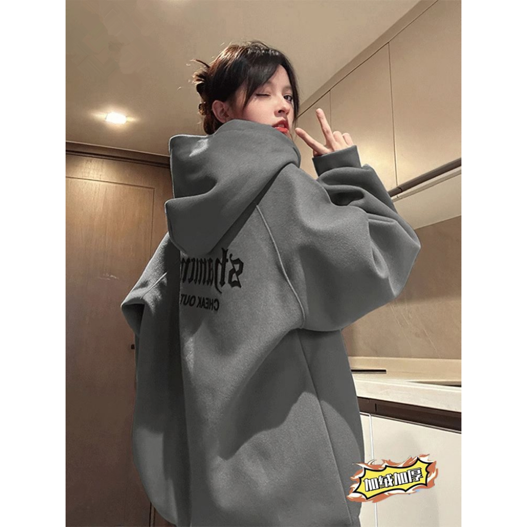 重磅连帽卫衣女秋冬加绒美式潮牌