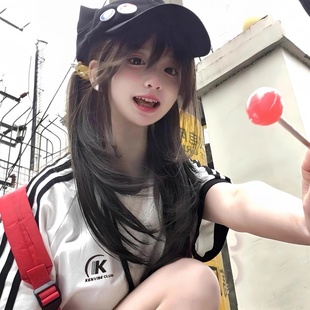100%纯棉美式 宽松显瘦设计感上衣ins 复古潮牌三条杠短袖 t恤女夏季
