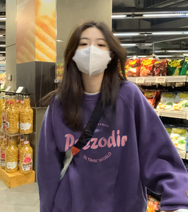 小个子圆领卫衣女春秋季新款oversize美式复古港风chic薄款上衣潮