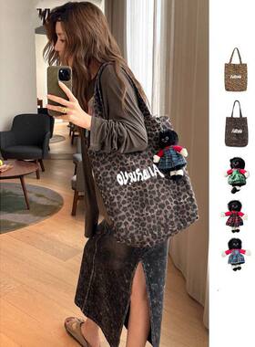 新品网红同款时尚百搭豹纹大容量帆布托特单肩手提包女