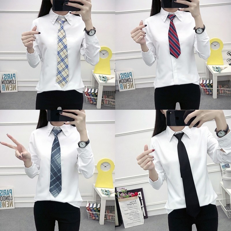 衬衫女春秋2019新款韩国修身显瘦学院风纯色衬衣学生潮（送领带）|ruв категории Женская одежда, рубашка - от Buy2taobao.com для оказания профессиональной услуги покупки агента Taobao