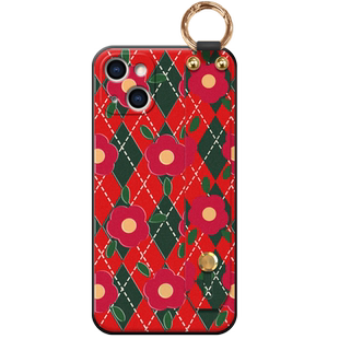 菱格绿花适用于苹果13手机壳13promax时尚pro复古mini丝巾12pro腕带12新品xsmax个性xr网红款6s镜头防摔软壳