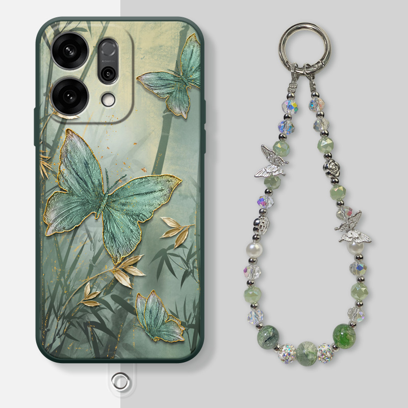 墨竹蝴蝶适用opporeno14手机壳Reno15新款高级reno13手链挂绳Pro镜头全包reno12硅胶软壳reno11全包防摔壳