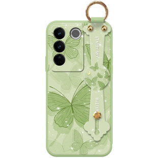 浅绿金箔蝶适用于vivos16手机壳s16pro新款s16e小清新s17女款s15pro高级s12超薄s10硅胶s9腕带挂绳保护套软壳