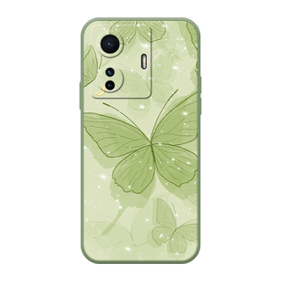 浅绿蝴蝶适用于vivos15手机壳s15pro新款s15e创意s16绿色s17pro高级感s12女款s10硅胶s9e全包挂绳保护套