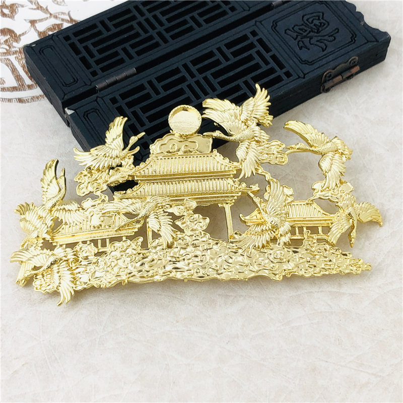 电泳保色合金鹤形云亭子楼阁古风发冠新娘发饰手工diy饰品配件