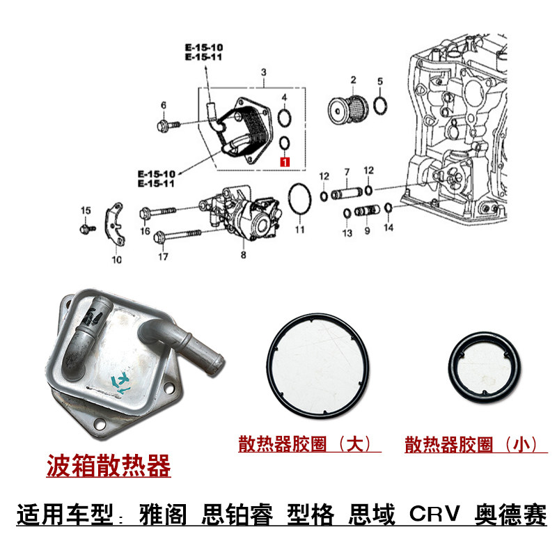 适用雅阁思铂睿型格思域CRV奥德赛波箱散热器密封胶圈0型垫圈