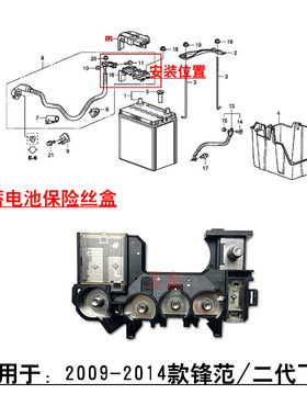 适用于2009~2014款二代飞度锋范蓄电池头电瓶保险丝盒熔断丝原车