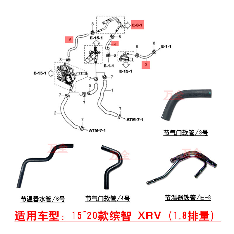 适用缤智XRV1.8发动机节气门冷却液水管节温器软管废气铁管小水管